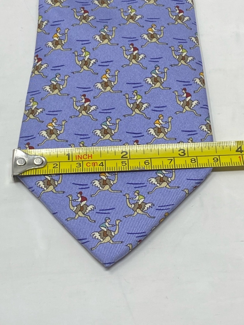 Hermes Mens Silk Tie Ostrich Rider Blue 7987 EA - Picture 6 of 11